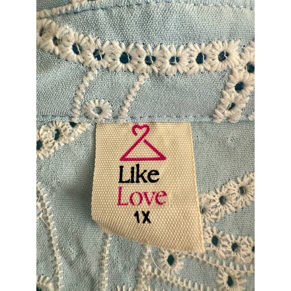 Like Love Pale Blue and White Eyelet Embroidered Maxi Dress 1X - Picture 7 of 8